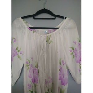 White Summer Top W/ Lavender Flowets